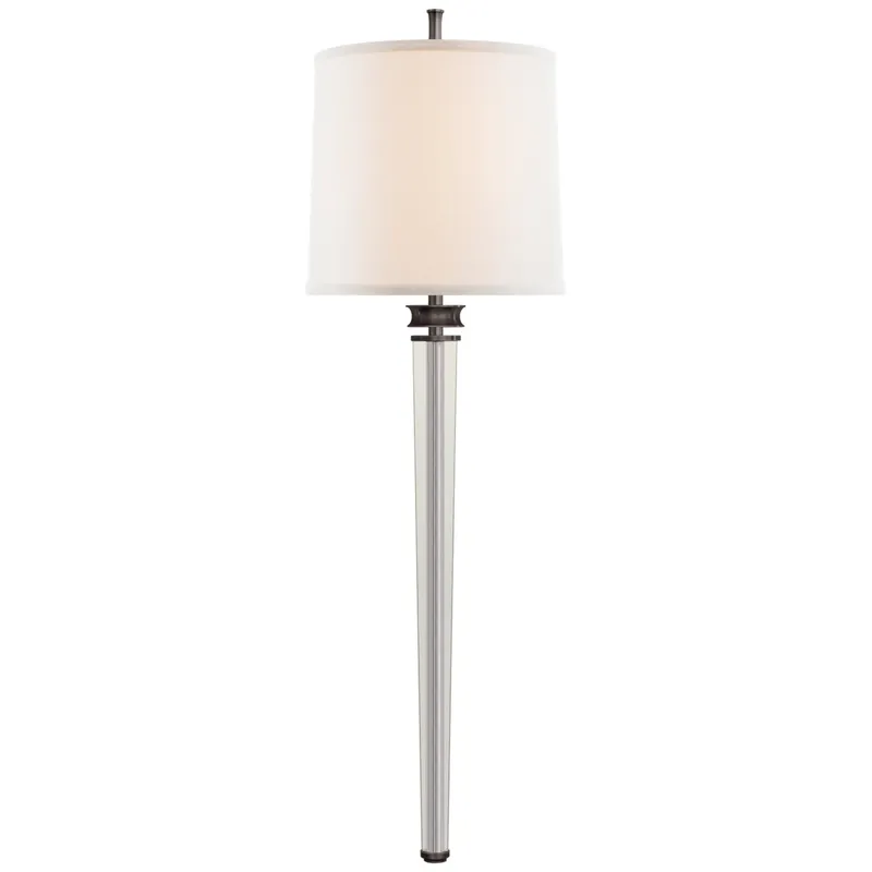 Thomas O'Brien Lyra Large Tail Sconce in Bronze and Crystal with Linen Shade Wall Light W11" x H36"