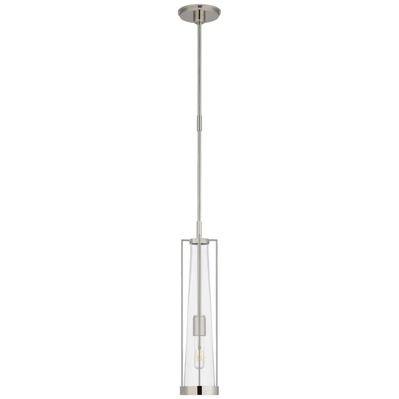 Thomas O'Brien Calix Tall Pendant in Polished Nickel with Clear Glass Ceiling Light W5"