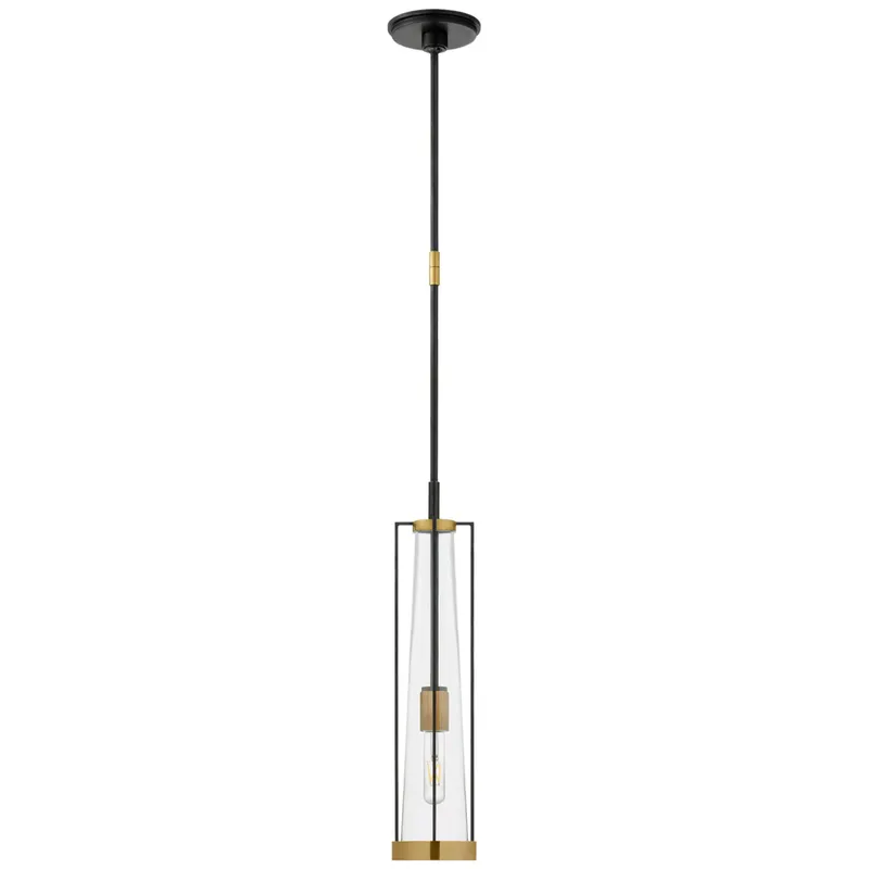 Thomas O'Brien Calix Tall Pendant in Bronze and Brass with Clear Glass Ceiling Light W5"