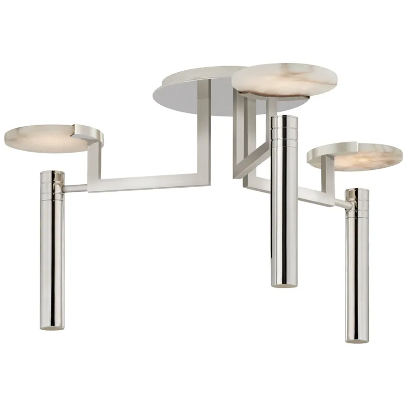 Kelly Wearstler Melange Large Floating Disc Semi-Flush Chandelier in Polished Nickel with Alabaster Ceiling Light W24.25" x H12.5"