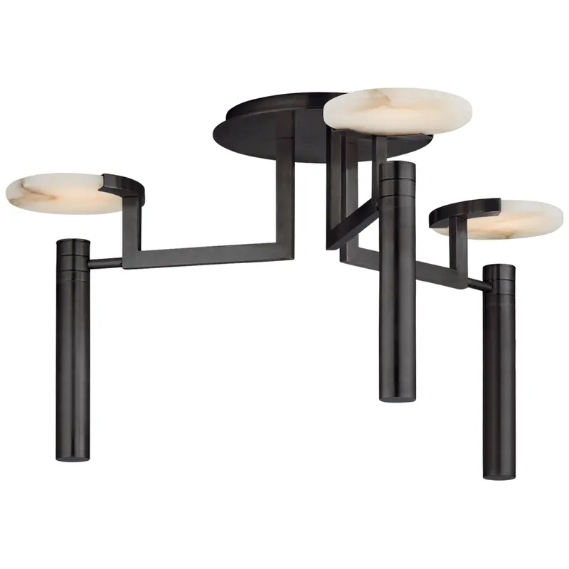 Kelly Wearstler Melange Large Floating Disc Semi-Flush Chandelier in Bronze with Alabaster Ceiling Light W24.25" x H12.5"