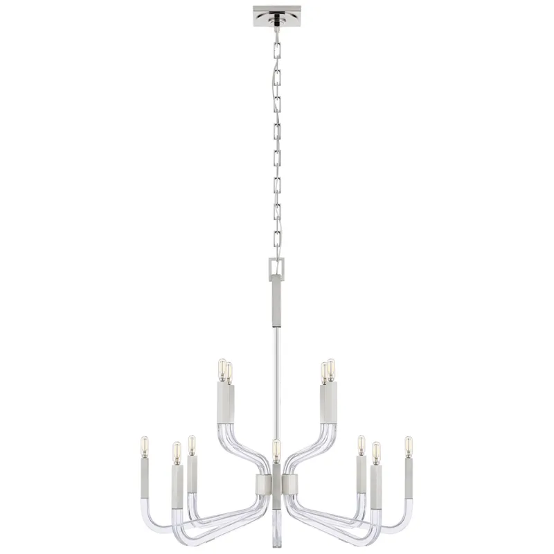 Chapman & Myers Reagan Medium Two Tier Chandelier in Polished Nickel and Crystal Ceiling Light W32" x H29.75"