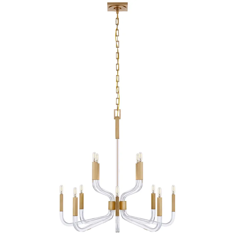 Chapman & Myers Reagan Medium Two Tier Chandelier in Antique-Burnished Brass and Crystal Ceiling Light W32" x H29.75"