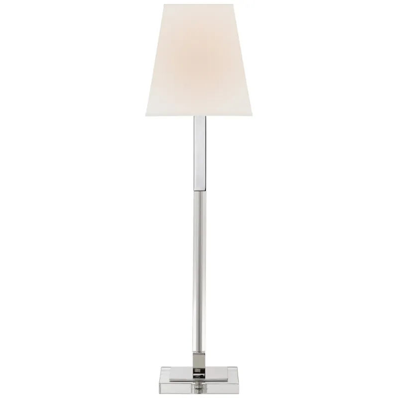 Chapman & Myers Reagan Buffet Lamp in Polished Nickel and Crystal with Linen Shade Table Lamp W8" x H29.75"