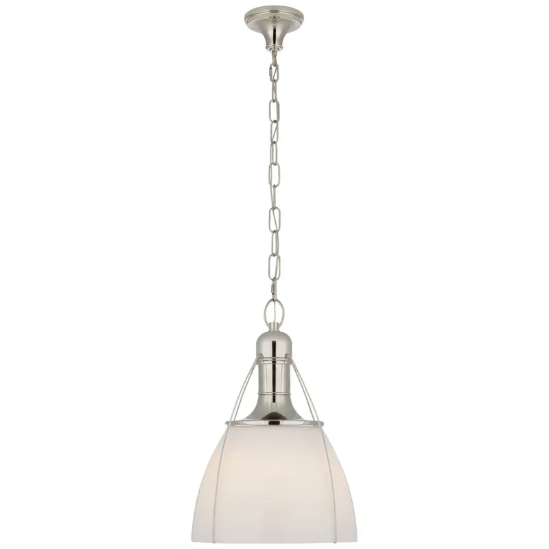 Chapman & Myers Prestwick 18" Pendant in Polished Nickel with White Glass Ceiling Light W18" x H26.5"