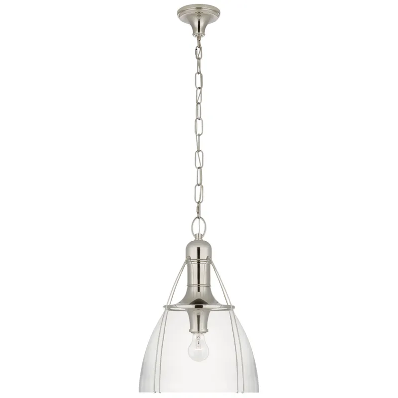 Chapman & Myers Prestwick 18" Pendant in Polished Nickel with Clear Glass Ceiling Light W18" x H26.5"