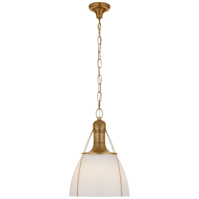 Chapman & Myers Prestwick 18" Pendant in Antique-Burnished Brass with White Glass Ceiling Light W18" x H26.5"