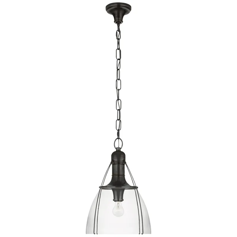 Chapman & Myers Prestwick 14" Pendant in Bronze with Clear Glass Ceiling Light W14" x H21"