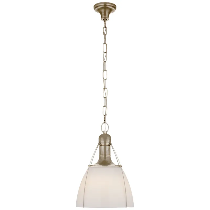 Chapman & Myers Prestwick 14" Pendant in Antique Nickel with White Glass Ceiling Light W14" x H21"