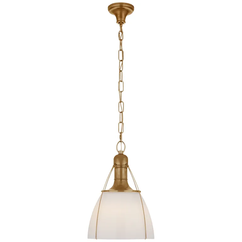 Chapman & Myers Prestwick 14" Pendant in Antique-Burnished Brass with White Glass Ceiling Light W14" x H21"