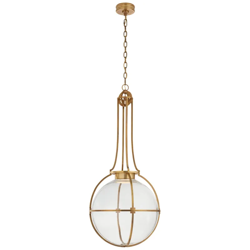 Chapman & Myers Gracie Large Captured Globe Pendant in Antique-Burnished Brass with Clear Glass Ceiling Light W19.25" x H44"