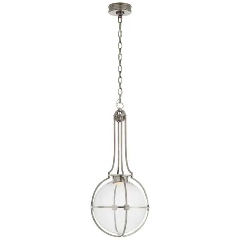 Chapman & Myers Gracie Medium Captured Globe Pendant in Antique Nickel with Clear Glass Ceiling Light W13" x H29.5"