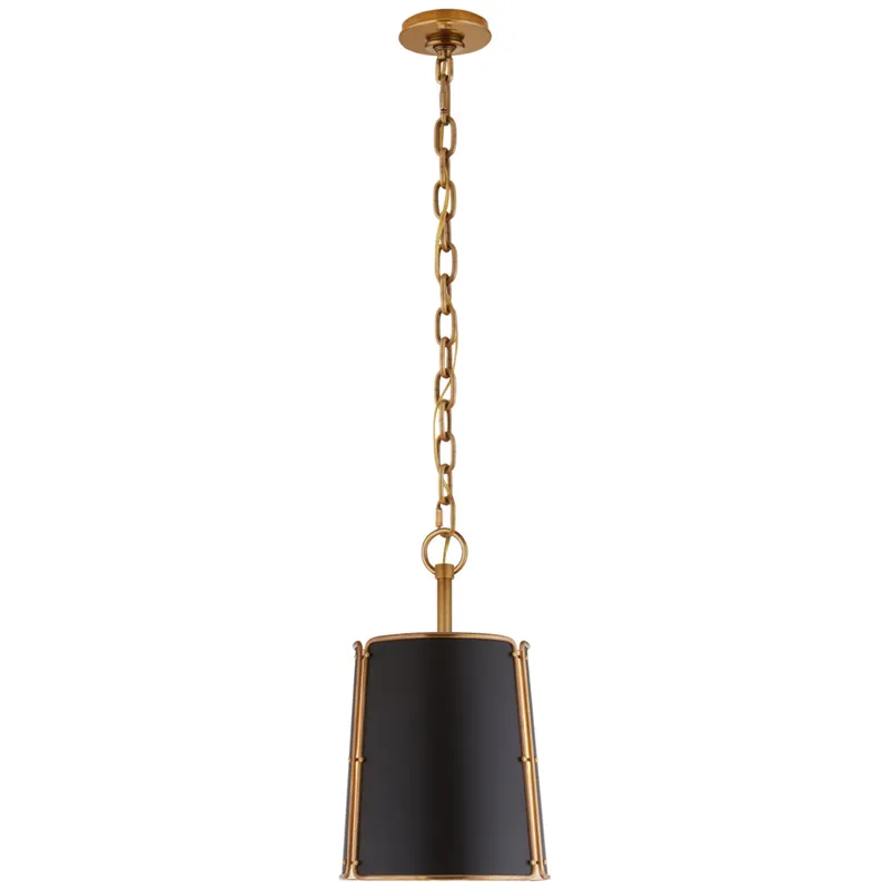 Carrier and Company Hastings Small Pendant in Hand-Rubbed Antique Brass with Black Shade Ceiling Light W11.5" x H18"