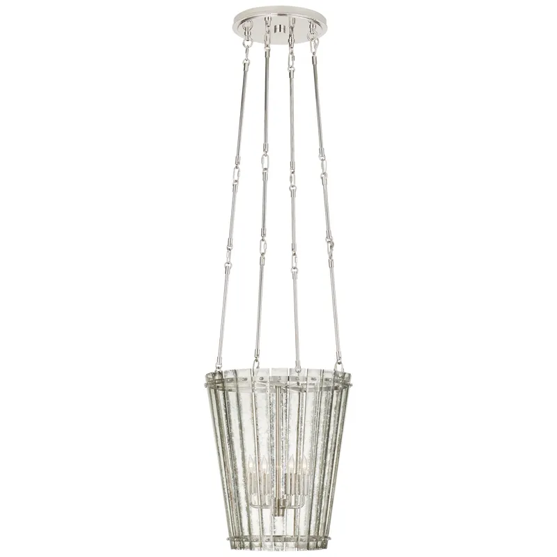 Carrier and Company Cadence Small Tall Chandelier in Polished Nickel with Antique Mirror Ceiling Light W15"