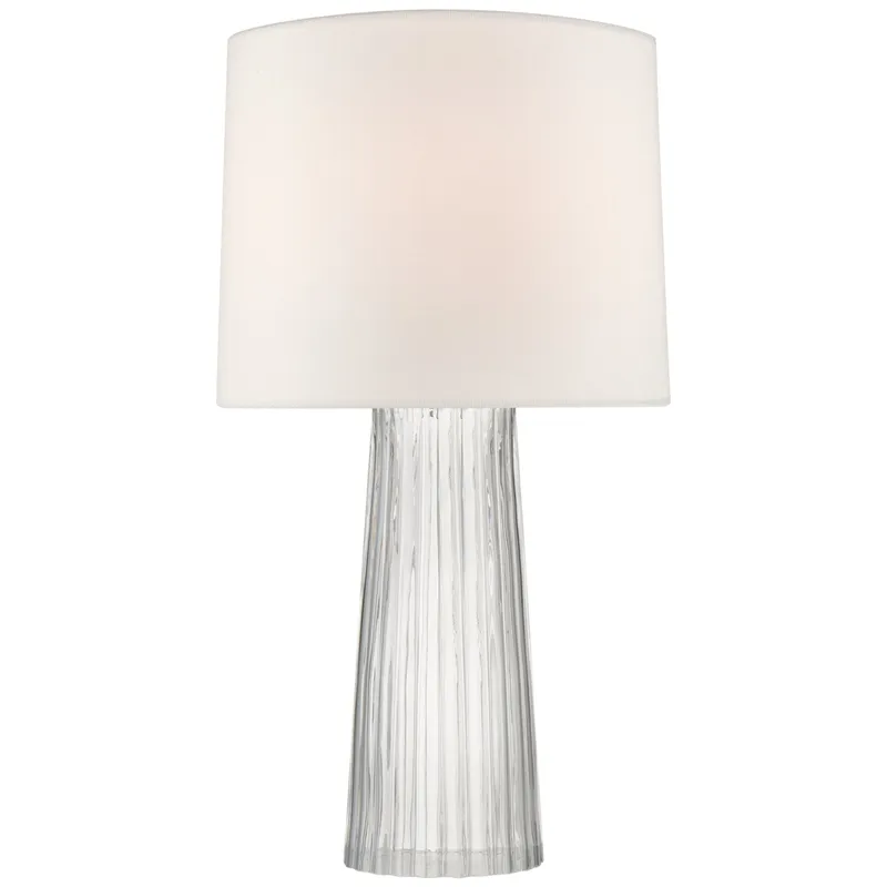 Barbara Barry Danube Medium Table Lamp in Clear Glass with Linen Shade W16" x H28.75"