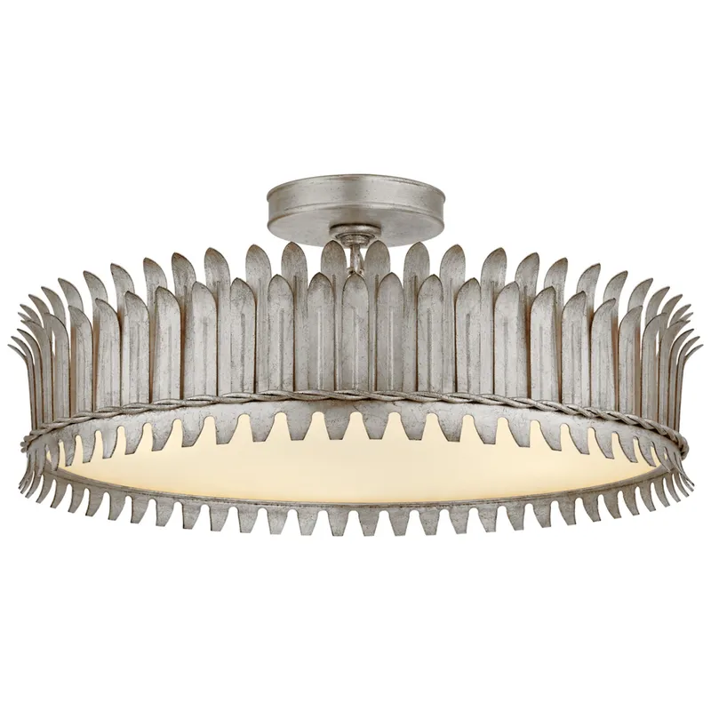 Suzanne Kasler Leslie 21" Semi-Flush in Burnished Silver Leaf with Frosted Glass Ceiling Light W20.75" x H8.75"