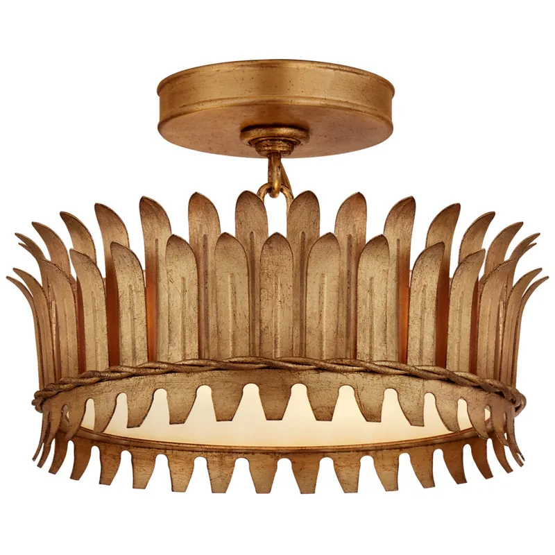 Suzanne Kasler Leslie 12" Semi-Flush in Gilded Iron with Frosted Glass Ceiling Light W12" x H8.25"