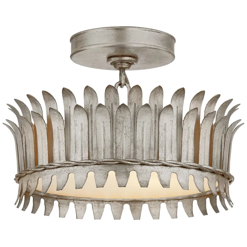 Suzanne Kasler Leslie 12" Semi-Flush in Burnished Silver Leaf with Frosted Glass Ceiling Light W12" x H8.25"