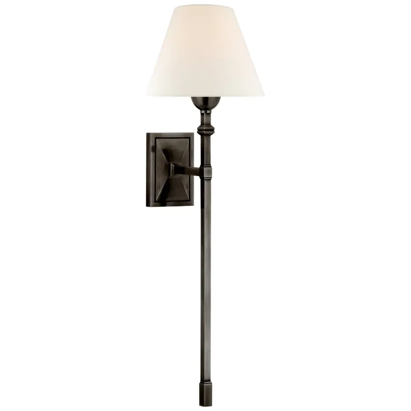 Alexa Hampton Jane Large Single Tail Sconce in Gun Metal with Linen Shade Wall Light W7.75" x H25.5"