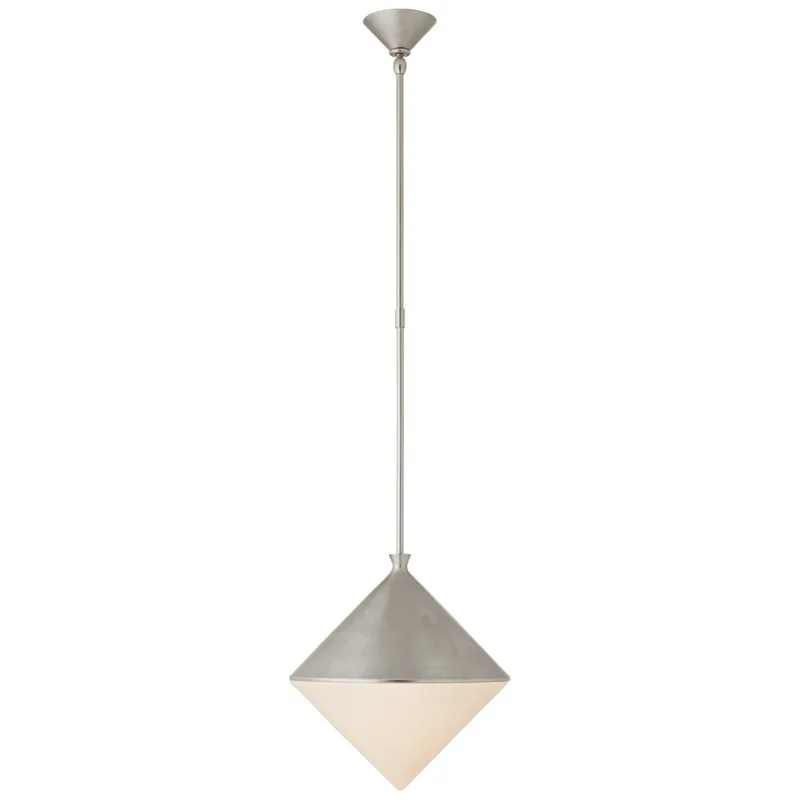 AERIN Sarnen Medium Pendant in Burnished Silver Leaf with White Glass Ceiling Light W15.25"