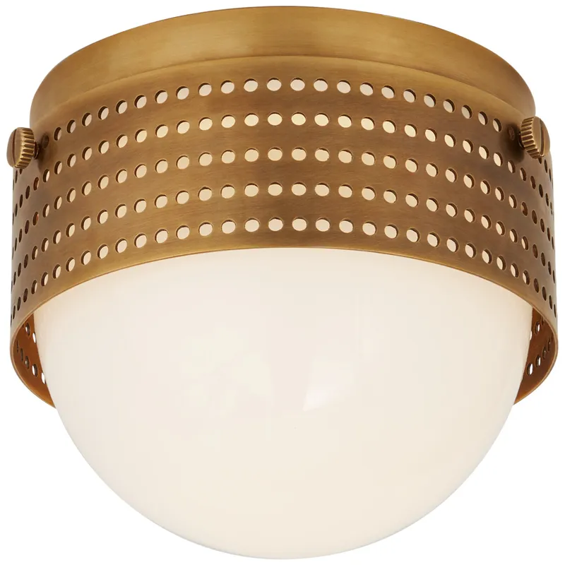 Kelly Wearstler Precision 4.5" Solitaire in Antique-Burnished Brass with White Glass Ceiling Light W4.75" x H4"