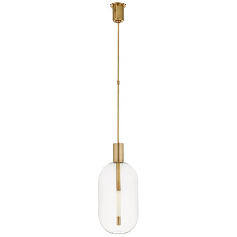 Kelly Wearstler Nye Tall Pendant in Antique-Burnished Brass with Clear Glass Ceiling Light W11"