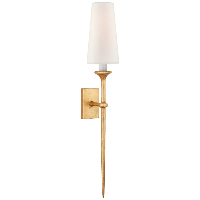 Julie Neill Iberia Single Sconce in Antique Gold Leaf with Linen Shade Wall Light W4.5" x H26.5"