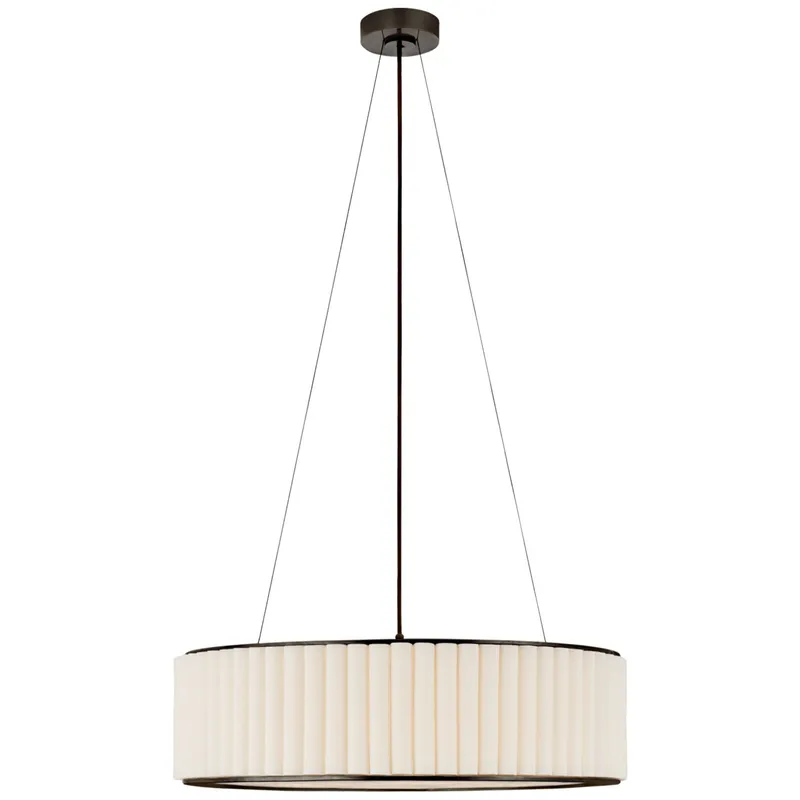 Ian K. Fowler Palati Large Hanging Shade in Bronze with Linen Shade Ceiling Light W28"