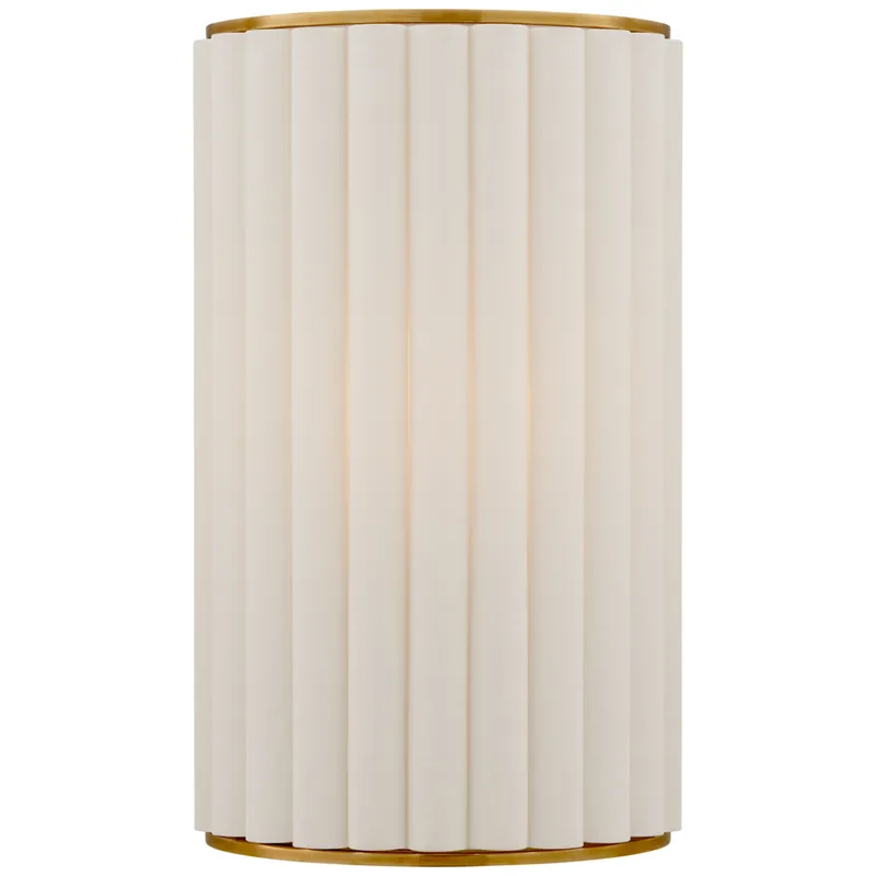 Ian K. Fowler Palati Small Sconce in Hand-Rubbed Antique Brass with Linen Shade Wall Light W8.5" x H14"