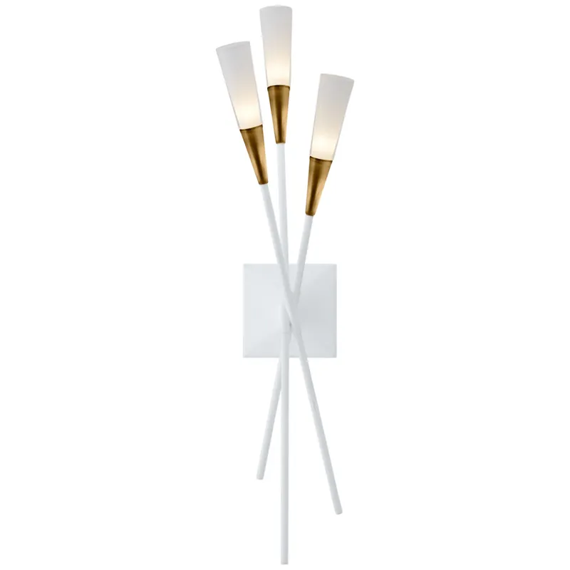 Chapman & Myers Stellar Triple Tail Sconce in Matte White and Antique Brass with Frosted Acrylic Wall Light W6.5" x H24.25"