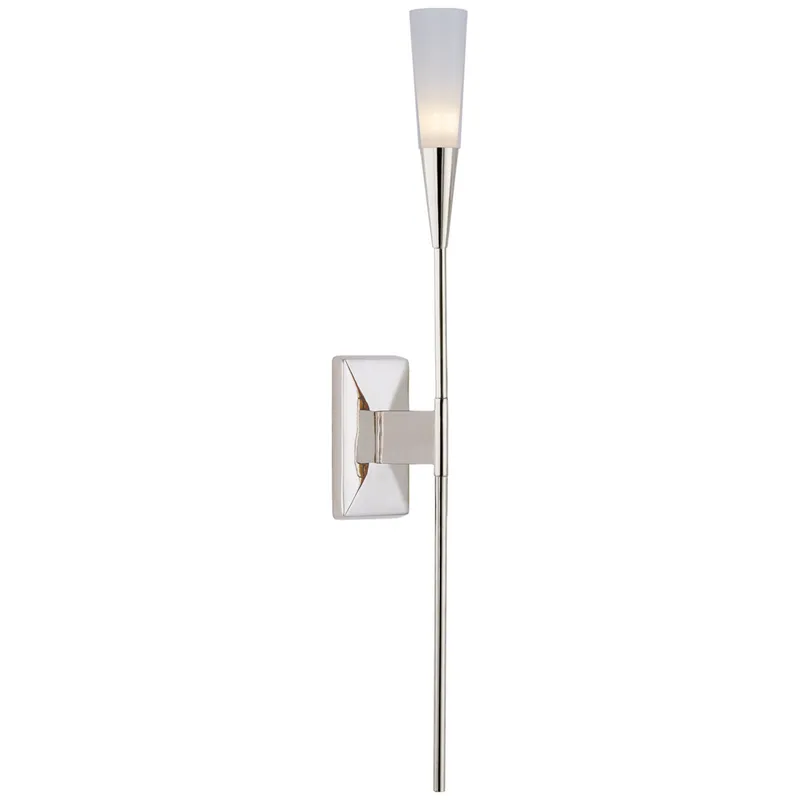 Chapman & Myers Stellar Single Tail Sconce in Polished Nickel with Frosted Acrylic Wall Light W2.5" x H20"