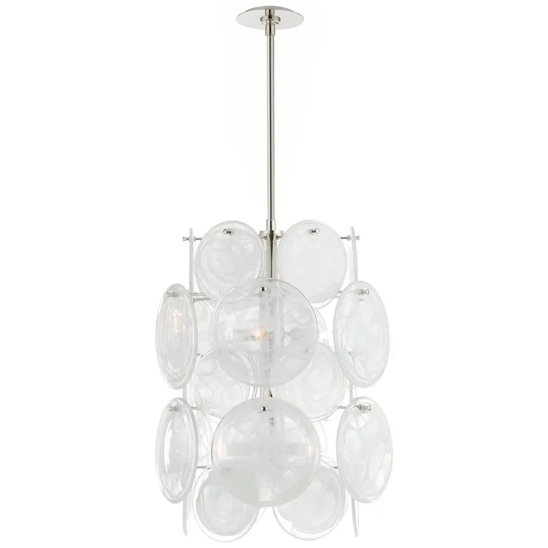 AERIN Loire Medium Barrel Chandelier in Polished Nickel with White Strie Glass Ceiling Light W20"