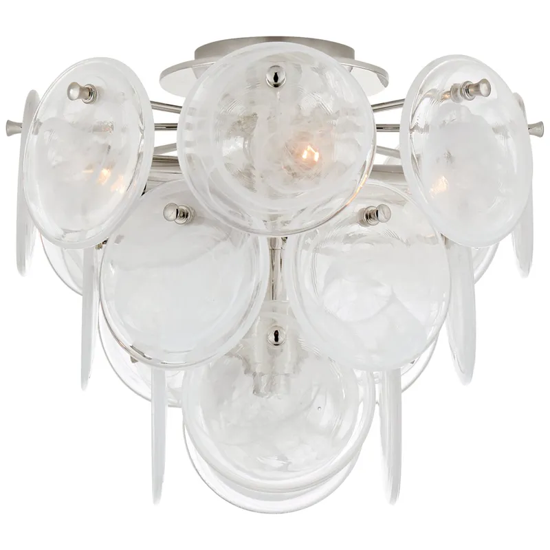 AERIN Loire Medium Tiered Flush Mount in Polished Nickel with White Strie Glass Ceiling Light W13.75" x H12"