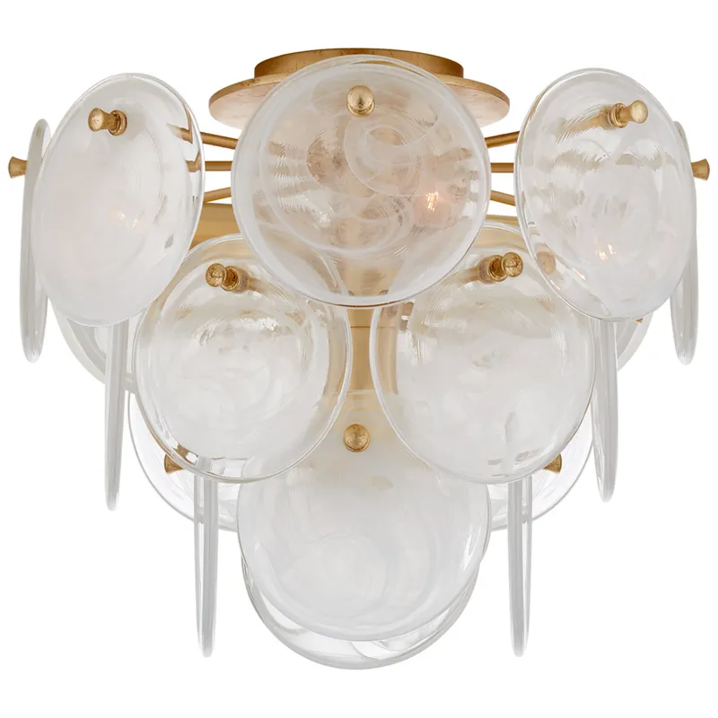 AERIN Loire Medium Tiered Flush Mount in Gild with White Strie Glass Ceiling Light W13.75" x H12"