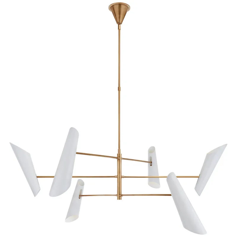 AERIN Franca Large Pivoting Chandelier in Hand-Rubbed Antique Brass with White Shades Ceiling Light W68"
