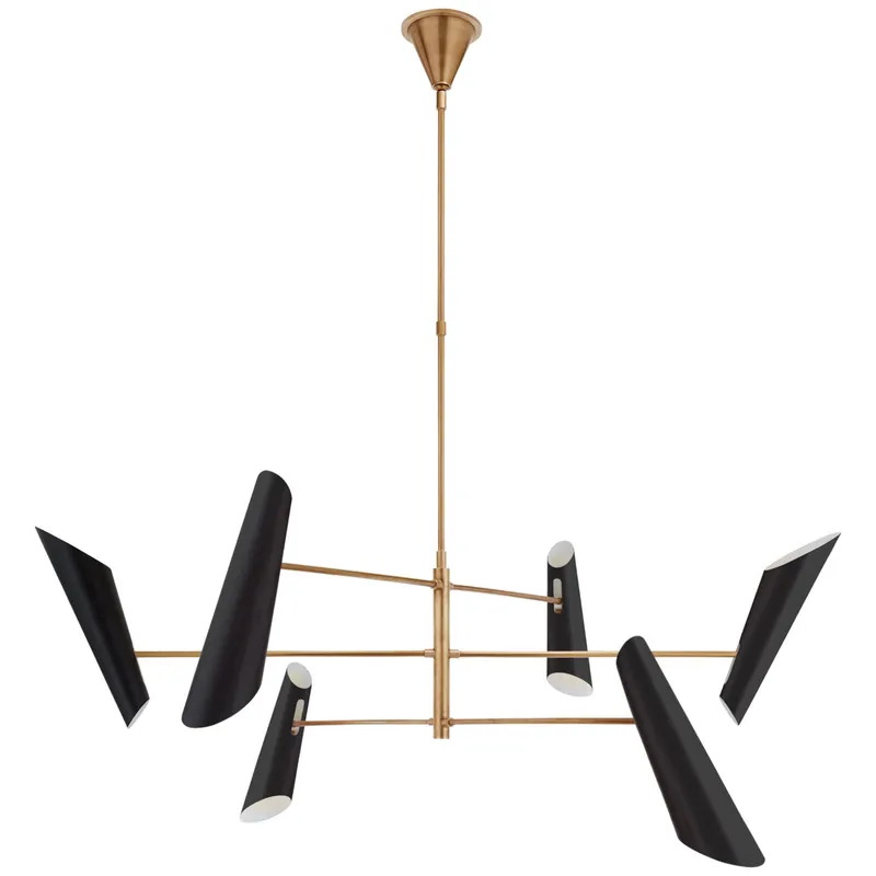 AERIN Franca Large Pivoting Chandelier in Hand-Rubbed Antique Brass with Black Shades Ceiling Light W68"