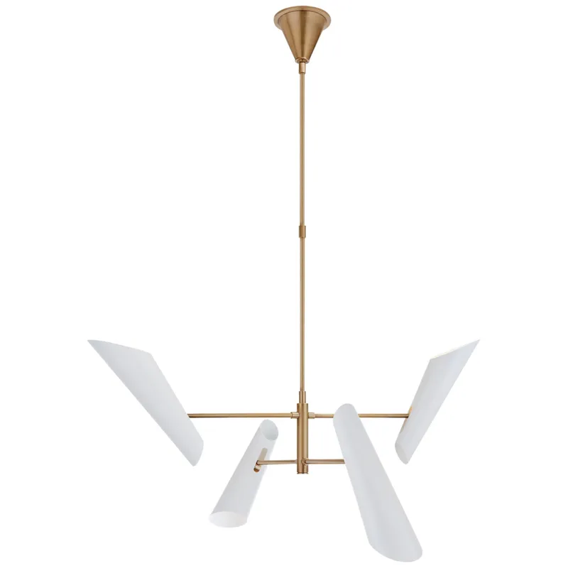 AERIN Franca Small Pivoting Chandelier in Hand-Rubbed Antique Brass with White Shades Ceiling Light W33" - 49.25"