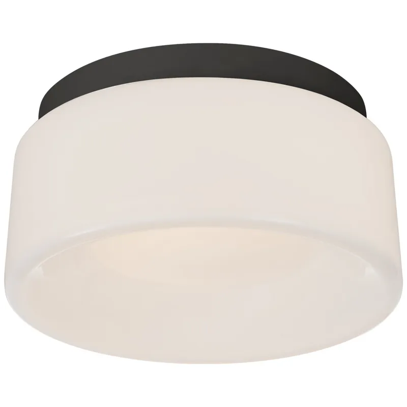 Barbara Barry Halo 5.5" Solitaire Flush Mount in Matte Black with White Glass Ceiling Light W5.5" x H2.25"