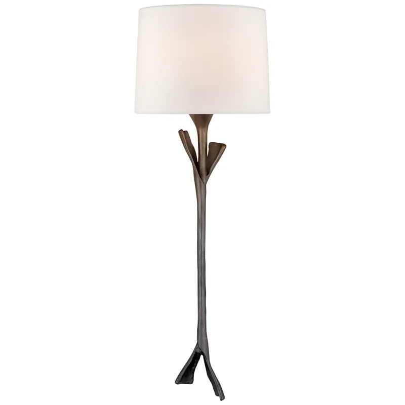 AERIN Fliana Tail Sconce in Aged Iron with Linen Shade Wall Light W8.5" x H24"