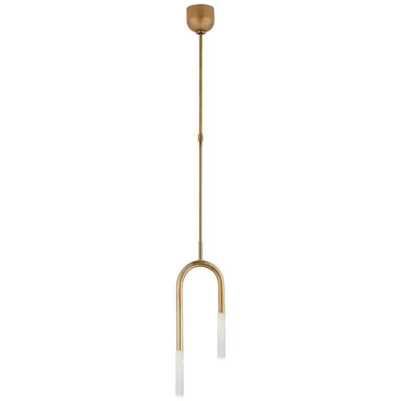 Kelly Wearstler Rousseau Small Asymmetric Pendant in Antique-Burnished Brass with Seeded Glass Ceiling Light W8.25"