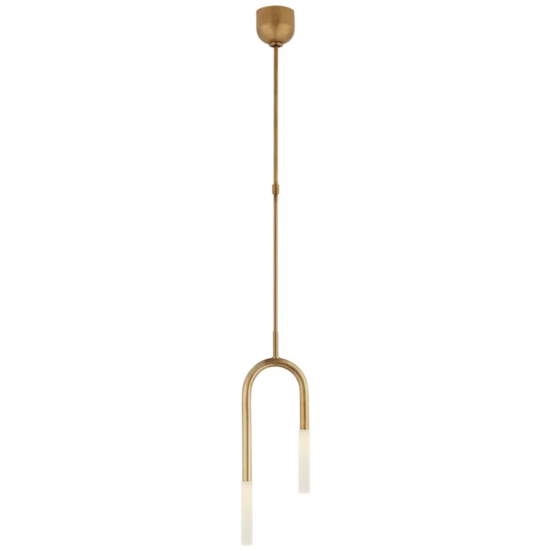 Kelly Wearstler Rousseau Small Asymmetric Pendant in Antique-Burnished Brass with Etched Crystal Ceiling Light W8.25"
