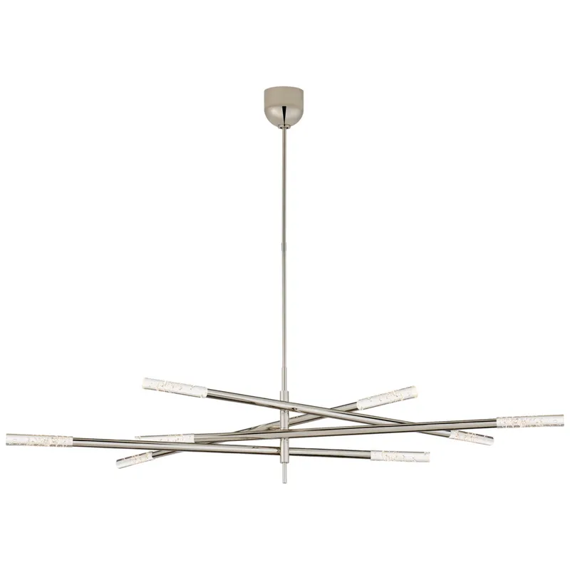 Kelly Wearstler Rousseau Grande Eight Light Articulating Chandelier in Polished Nickel with Seeded Glass Ceiling Light W3" - 65"