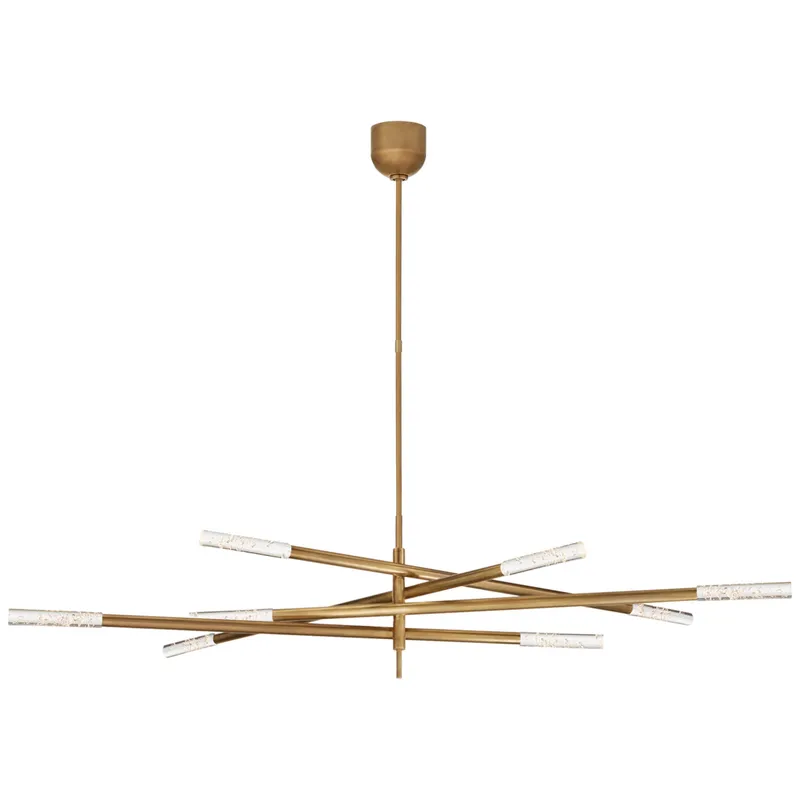 Kelly Wearstler Rousseau Grande Eight Light Articulating Chandelier in Antique-Burnished Brass with Seeded Glass Ceiling Light W3" - 65"