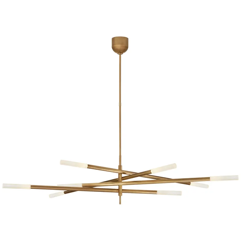 Kelly Wearstler Rousseau Grande Eight Light Articulating Chandelier in Antique-Burnished Brass with Etched Crystal Ceiling Light W3" - 65"