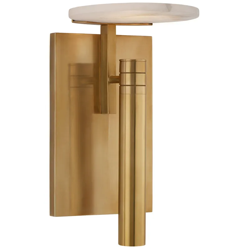 Kelly Wearstler Melange Floating Disc Sconce in Antique-Burnished Brass with Alabaster Wall Light W6" x H10.75"