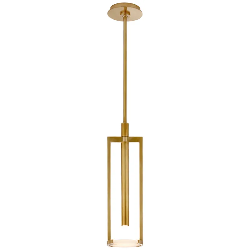 Kelly Wearstler Melange Small Floating Disc Pendant in Antique-Burnished Brass with Alabaster Ceiling Light W5"
