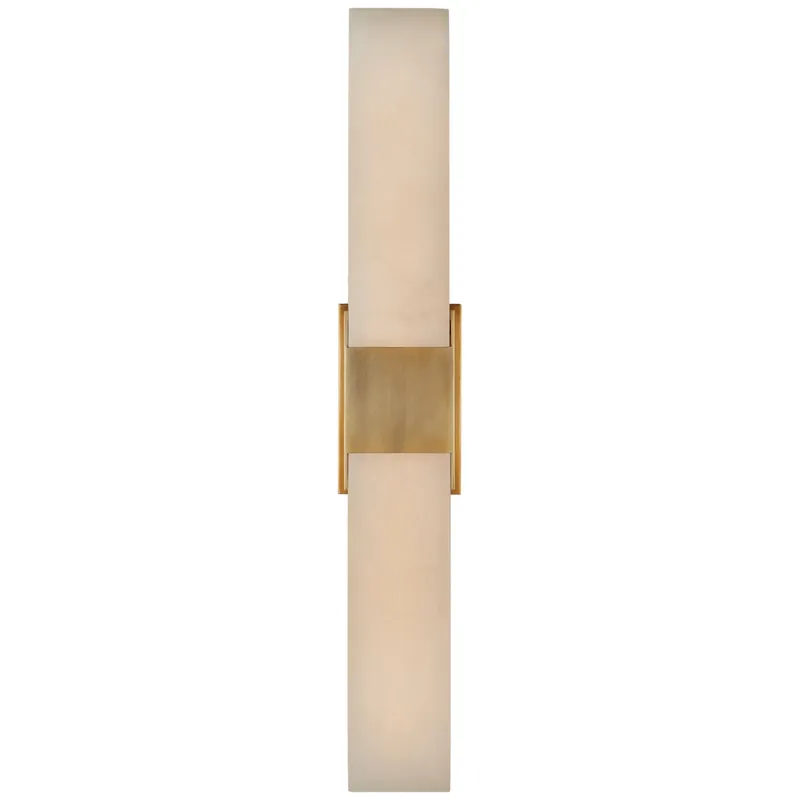 Kelly Wearstler Covet Double Box Sconce in Antique-Burnished Brass with Alabaster Wall Light W4.25" x H26"