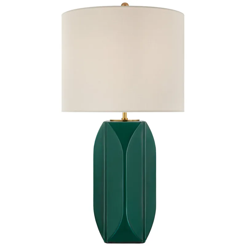 kate spade new york Carmilla Medium Table Lamp in Emerald Crackle with Linen Shade W14.5" x H28"