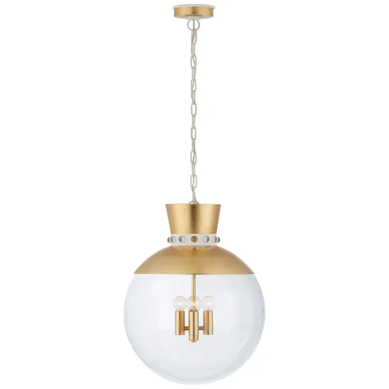 Julie Neill Lucia Large Pendant in Gild and White with Clear Glass Ceiling Light W18" x H24"