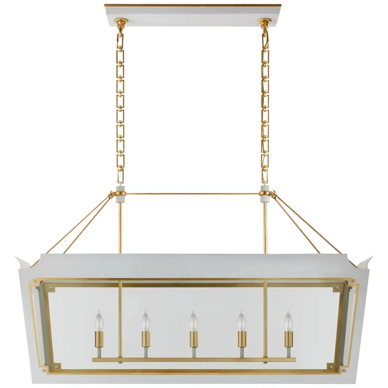 Julie Neill Caddo Medium Linear Lantern in Soft White and Gild with Clear Glass Ceiling Light W46.5" x 18.5" x H28.5"
